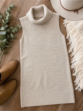 Dex Sleeveless Turtleneck Sweater Dress Light Taupe Melange NWT Size Medium